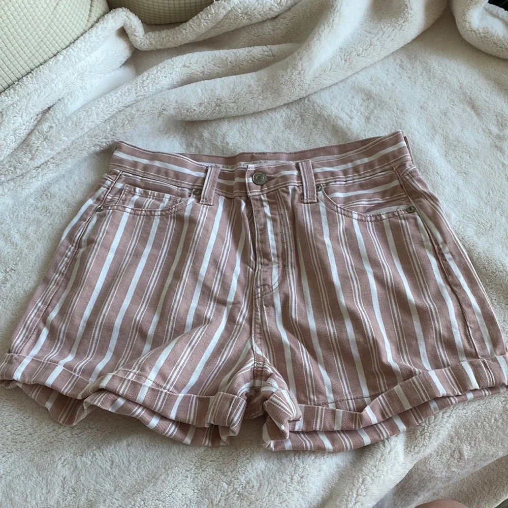 AEO Striped Mom Jean High Rise Shorts - Picture 1 of 5